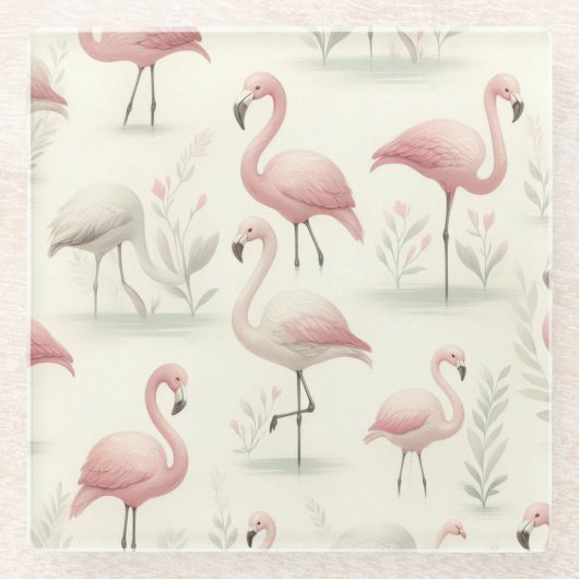 Fancy Flamingo Glazen Onderzetter (Voorkant)