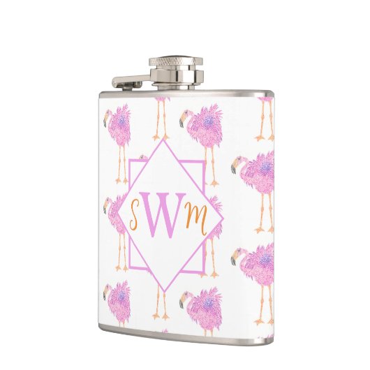 Fancy Flamingo Monogrammed Flask Heupfles (Links)