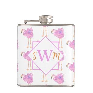 Fancy Flamingo Monogrammed Flask Heupfles