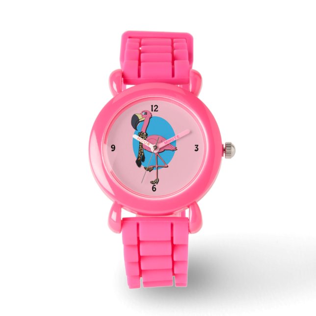 Fancy Flamingo Pink Glitter Watch Horloge (Voorkant)