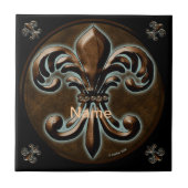 Fancy Fleur De Lis aangepaste naam tegel Tegeltje (Voorkant)