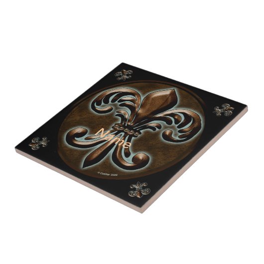 Fancy Fleur De Lis aangepaste naam tegel Tegeltje (Zijkant)