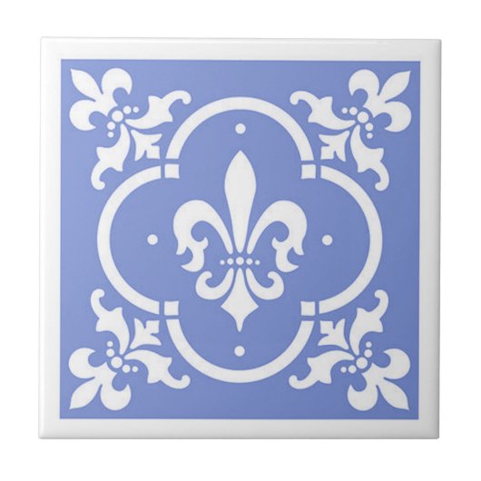 Fancy Fleur De Lis Blue Tegeltje (Voorkant)