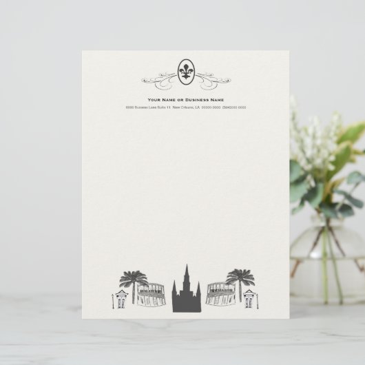 Fancy Fleur de Lis New Orleans Scene Briefhoofd (Staand voorkant)