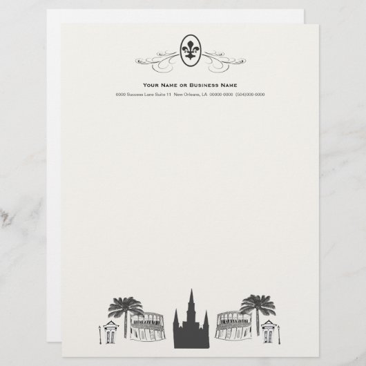 Fancy Fleur de Lis New Orleans Scene Briefhoofd (Voorkant / Achterkant)