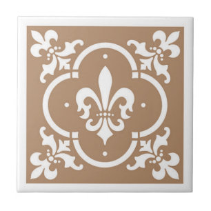Fancy Fleur De Lis Tan Tegeltje