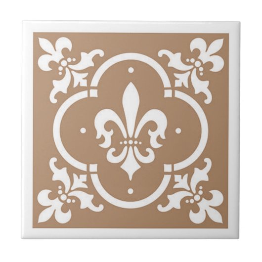 Fancy Fleur De Lis Tan Tegeltje (Voorkant)