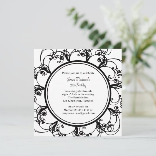 Fancy Floral 21st Birthday Invite Kaart (Staand voorkant)