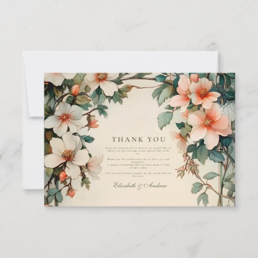 Fancy Floral Art Nouveau bruiloft Bedankkaart (Voorkant)