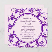 Fancy Floral Baby shower Invitation (paars) Kaart (Voorkant / Achterkant)