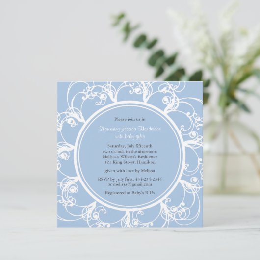 Fancy Floral Baby shower Invite (blauw) Kaart (Staand voorkant)