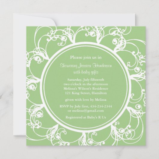 Fancy Floral Baby shower Invite (groen) Kaart (Voorkant)
