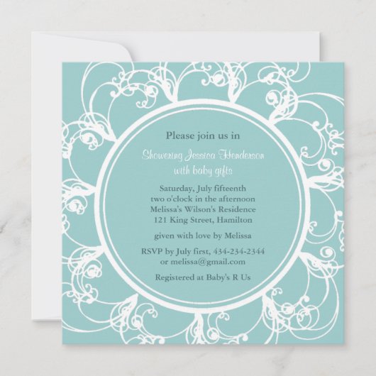Fancy Floral Baby shower Invite (turquoise) Kaart (Voorkant)