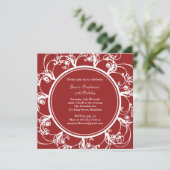 Fancy Floral Birthday Invite (rood) Kaart (Staand voorkant)