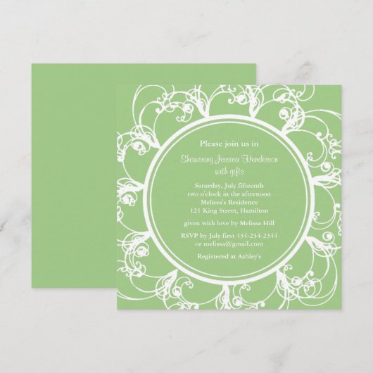 Fancy Floral Bridal Shower Invitation (groen) Kaart (Voorkant / Achterkant)