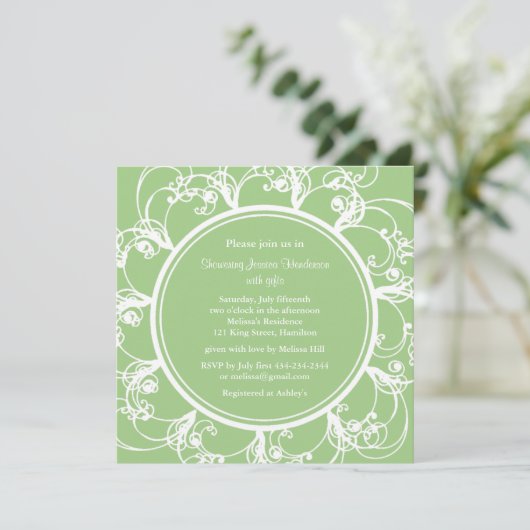 Fancy Floral Bridal Shower Invitation (groen) Kaart (Staand voorkant)