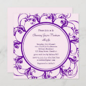Fancy Floral Bridal Shower Invitation (paars) Kaart (Voorkant / Achterkant)