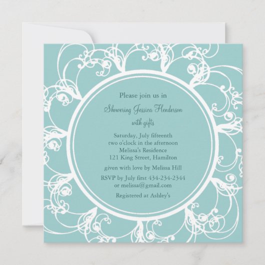 Fancy Floral Bridal Shower Invitation (turquoise) Kaart (Voorkant)