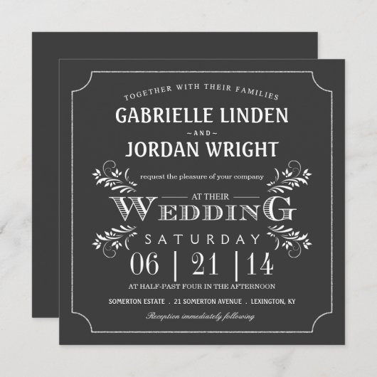 Fancy Floral Chalkboard Wedding Invitations Kaart (Voorkant / Achterkant)