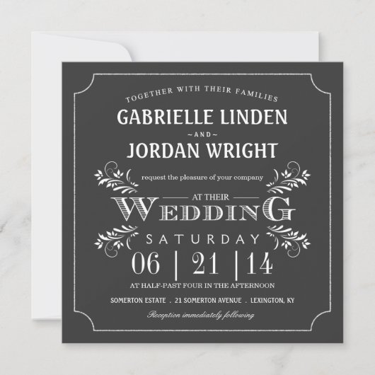 Fancy Floral Chalkboard Wedding Invitations Kaart (Voorkant)