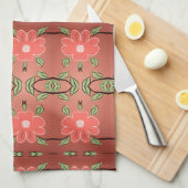 Fancy Floral Coral en Peach Theedoek (Quarter Fold)