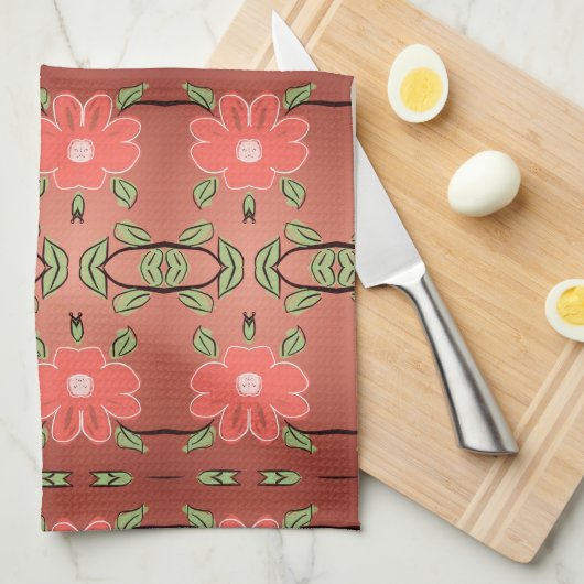 Fancy Floral Coral en Peach Theedoek (Quarter Fold)