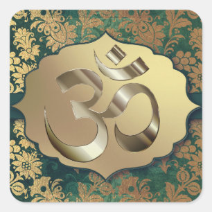 Fancy Floral Gold Om Vierkante Sticker