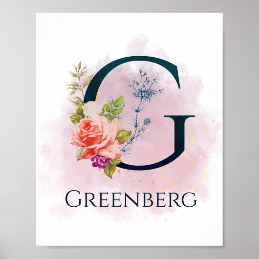 Fancy Floral Letter G Waterverf Wall Print (Voorkant)