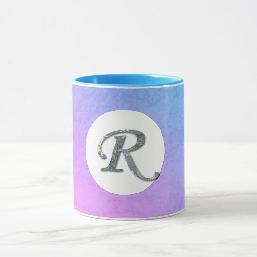 Fancy Floral Letter R Blue en Paars Mok (Midden)