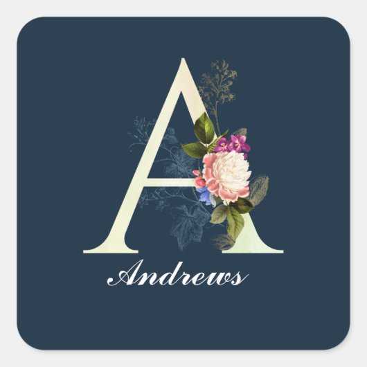 Fancy Floral Monogram A II Vierkante Sticker (Voorkant)