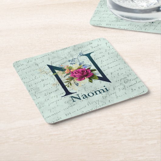 Fancy Floral Monogram Initiaal N Kartonnen Onderzetters (Schuin)