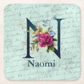 Fancy Floral Monogram Initiaal N Kartonnen Onderzetters (Voorkant)