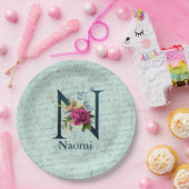 Fancy Floral Monogram Initiaal N Papieren Bordje (Feest)