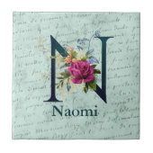 Fancy Floral Monogram Initiaal N Tegeltje (Voorkant)