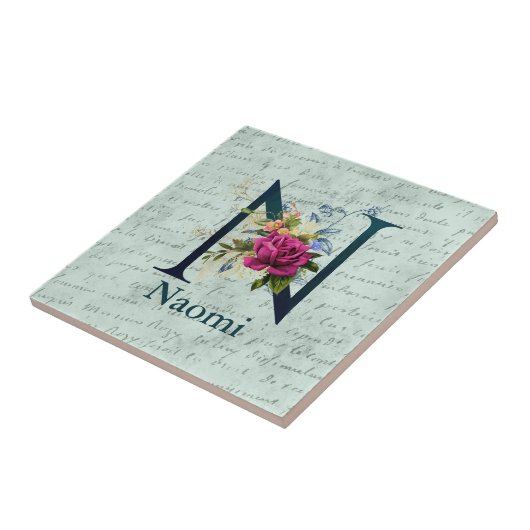 Fancy Floral Monogram Initiaal N Tegeltje (Zijkant)