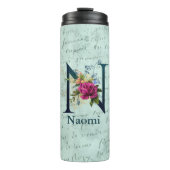 Fancy Floral Monogram Initiaal N Thermosbeker (Voorkant)