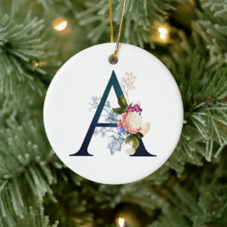 Fancy Floral Monogram Letter A Keramisch Ornament