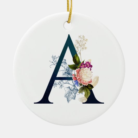 Fancy Floral Monogram Letter A Keramisch Ornament (Voorkant)