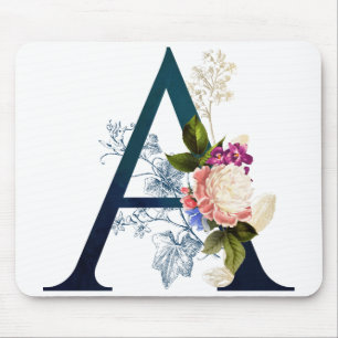 Fancy Floral Monogram Letter A Muismat