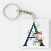 Fancy Floral Monogram Letter A Sleutelhanger (voorkant)