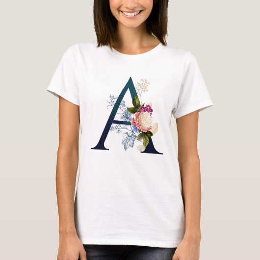 Fancy Floral Monogram Letter A T-shirt (Voorkant)