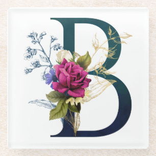 Fancy Floral Monogram Letter B Glazen Onderzetter