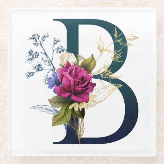 Fancy Floral Monogram Letter B Glazen Onderzetter (Voorkant)