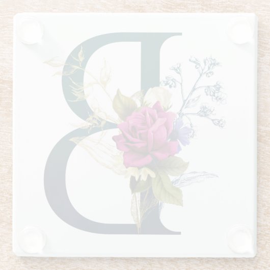 Fancy Floral Monogram Letter B Glazen Onderzetter (Achterkant)