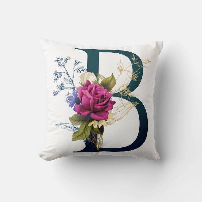 Fancy Floral Monogram Letter B Kussen (Voorkant)