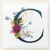 Fancy Floral Monogram Letter C Glazen Onderzetter (Voorkant)