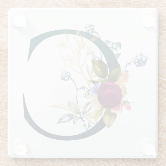 Fancy Floral Monogram Letter C Glazen Onderzetter (Achterkant)