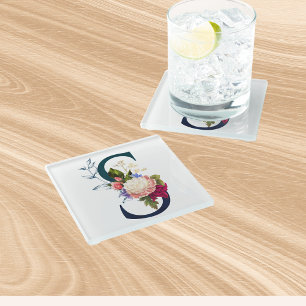 Fancy Floral Monogram letter C Glazen Onderzetter