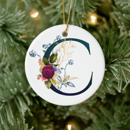 Fancy Floral Monogram Letter C Keramisch Ornament (Boom)