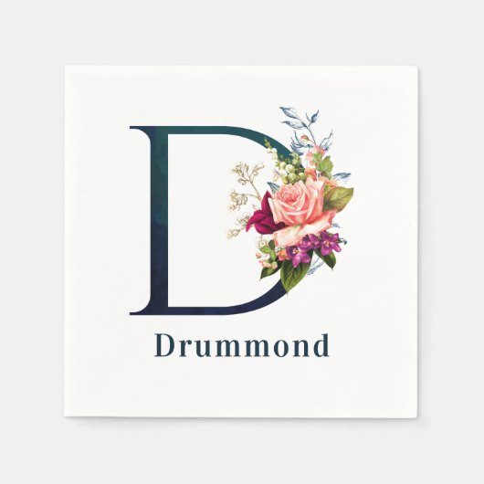 Fancy Floral Monogram Letter D Aangepast huwelijk Servet (Voorkant)